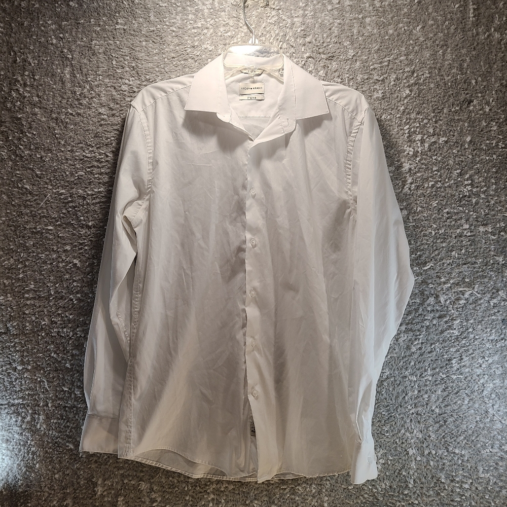 Lucky Brand Mens White Button Up Slim Fit Shirt Stretch Medium White 15/15.5